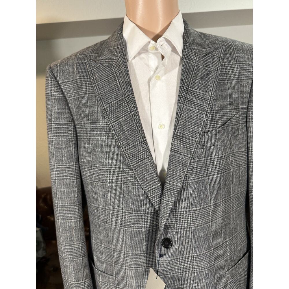 New with Tags Tom Ford Prince of Wales Houndstooth Gray Blazer 54 44R Peak Lapel - Picture 2 of 15